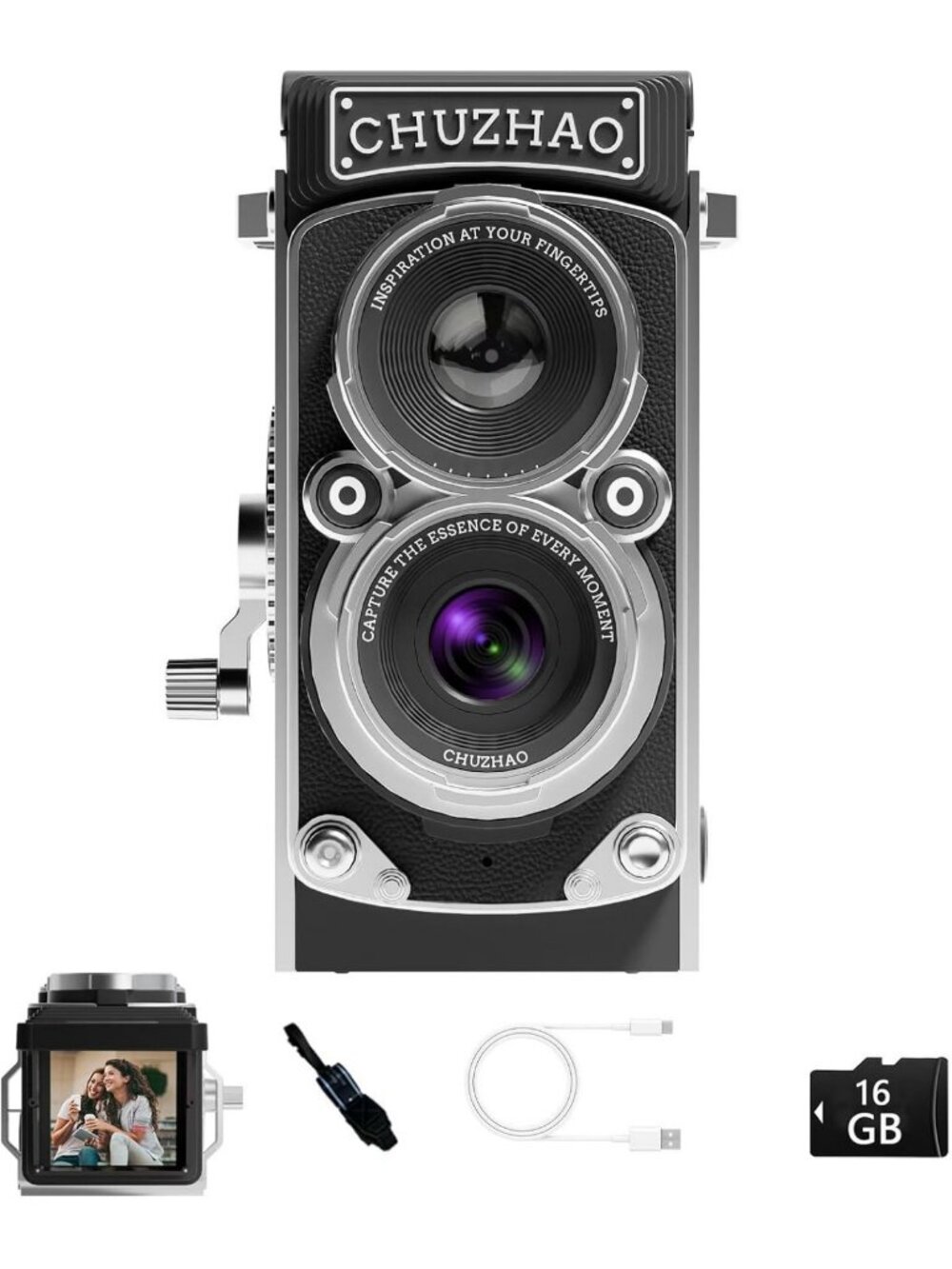 Vintage Mini Digital Camera - Retro TLR Style, 12MP, 1080P Video, Compact